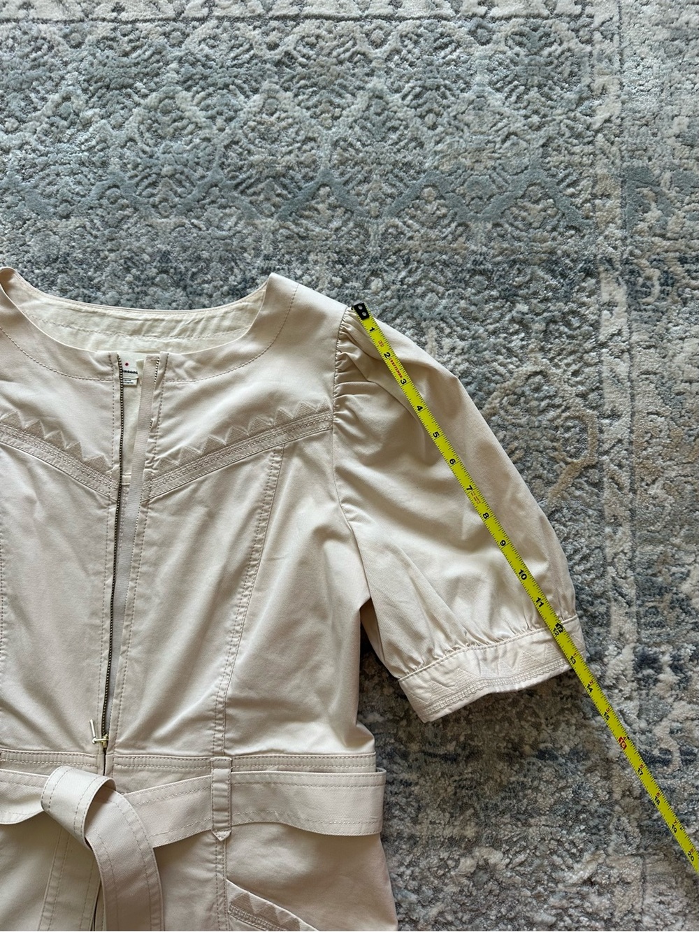Anthropologie Cream Zip-Front Mini Dress with Puff Sleeves - Picture 7 of 11